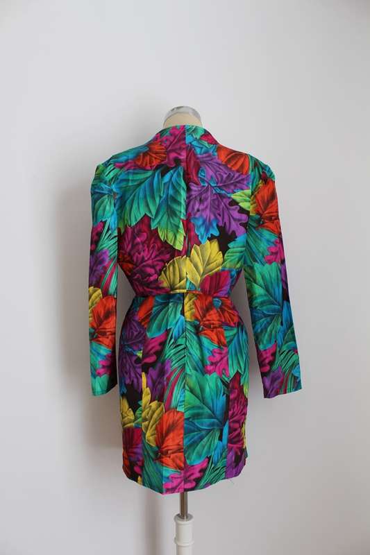 VINTAGE RAINBOW LEAF PRINT TWO PIECE DRESS JACKET SET - SIZE 6