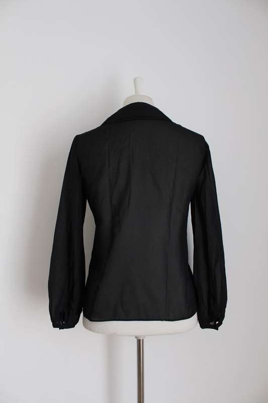 VINTAGE BLACK PLEATED BISHOP SLEEVE BLOUSE SHIRT TOP - SIZE 10