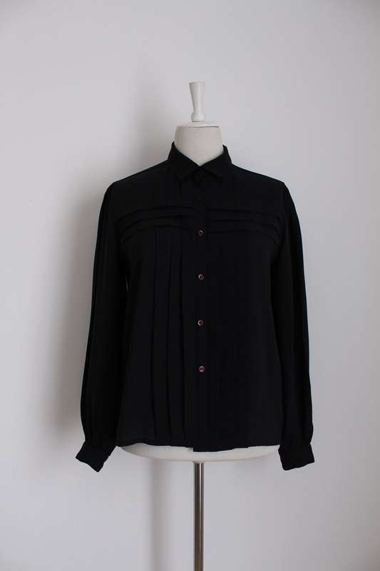 VINTAGE PLEATED BLACK SHIRT BLOUSE TOP - SIZE 12