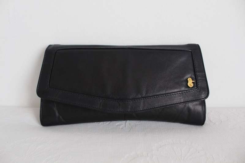 GENUINE LEATHER VINTAGE NAVY CLUTCH BAG PURSE