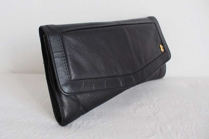 GENUINE LEATHER VINTAGE NAVY CLUTCH BAG PURSE
