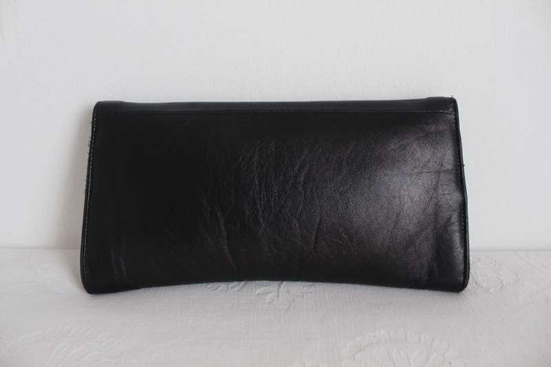 GENUINE LEATHER VINTAGE NAVY CLUTCH BAG PURSE
