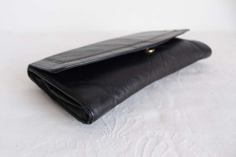 GENUINE LEATHER VINTAGE NAVY CLUTCH BAG PURSE