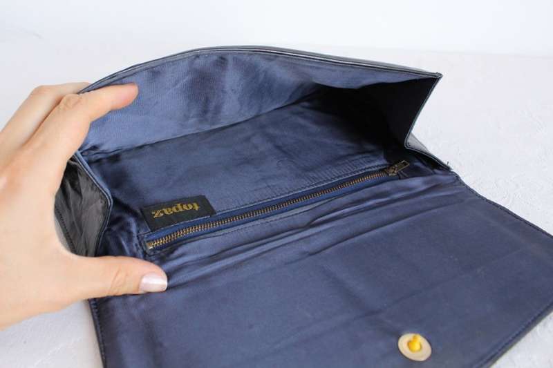 GENUINE LEATHER VINTAGE NAVY CLUTCH BAG PURSE