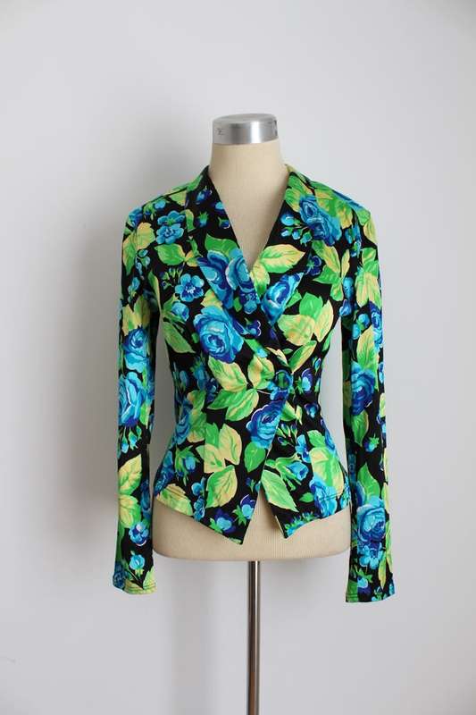 *GABI ROSENWERTH* DESIGNER FLORAL BLUE BLACK GREEN JACKET - SIZE 8