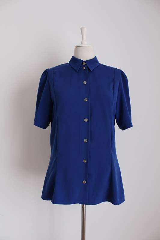 VINTAGE ROYAL BLUE SHORT SLEEVE BLOUSE SHIRT TOP - SIZE 12