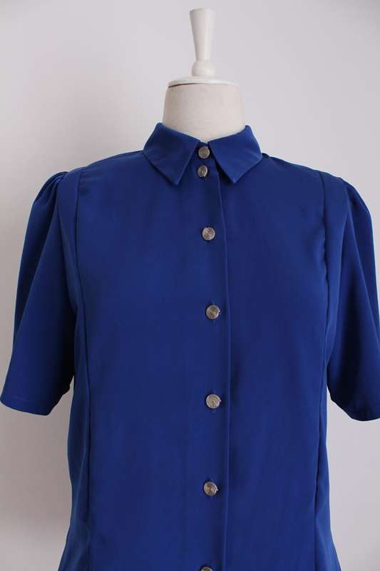 VINTAGE ROYAL BLUE SHORT SLEEVE BLOUSE SHIRT TOP - SIZE 12