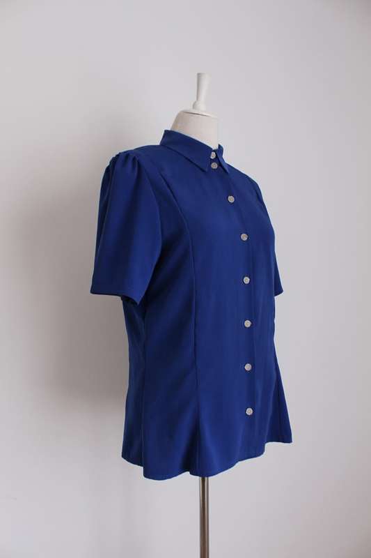 VINTAGE ROYAL BLUE SHORT SLEEVE BLOUSE SHIRT TOP - SIZE 12