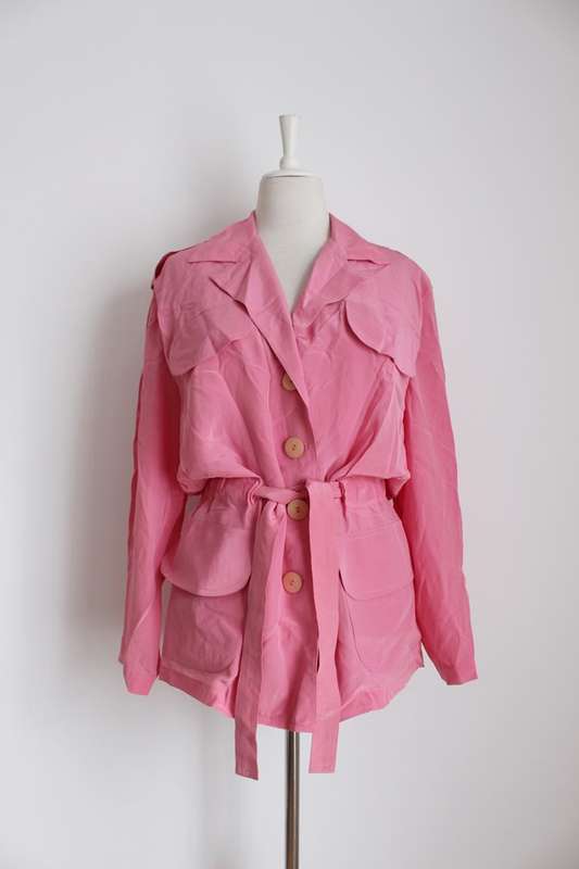 100% SILK VINTAGE PINK TIE WAIST SHIRT TOP BLOUSE - SIZE 14