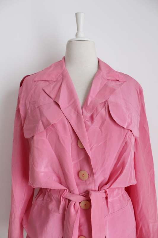 100% SILK VINTAGE PINK TIE WAIST SHIRT TOP BLOUSE - SIZE 14