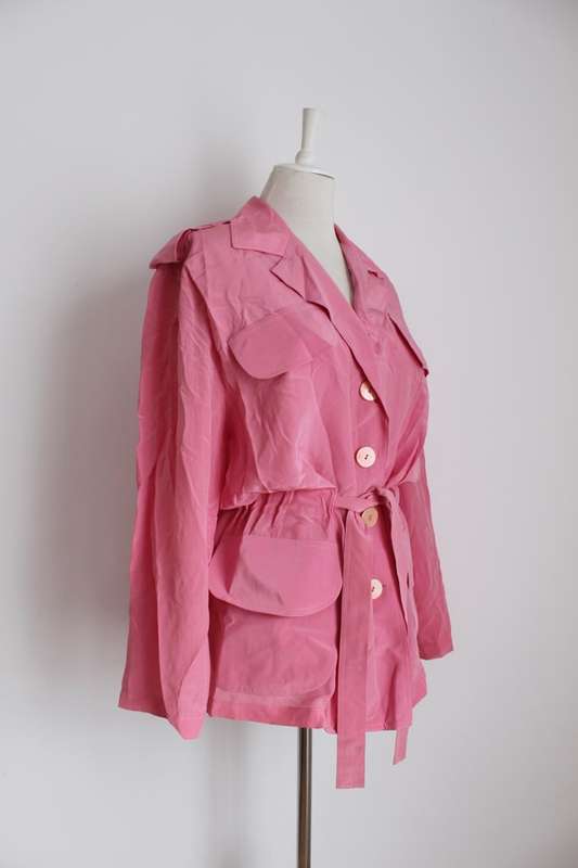 100% SILK VINTAGE PINK TIE WAIST SHIRT TOP BLOUSE - SIZE 14