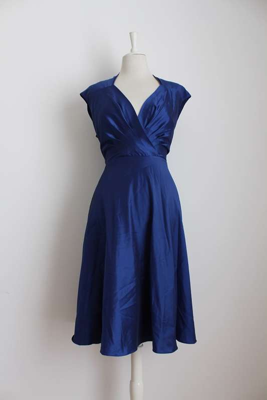 EVAN-PICONE BLUE SWEETHEART NECK TIE WAIST COCKTAIL EVENING DRESS - SIZE 14