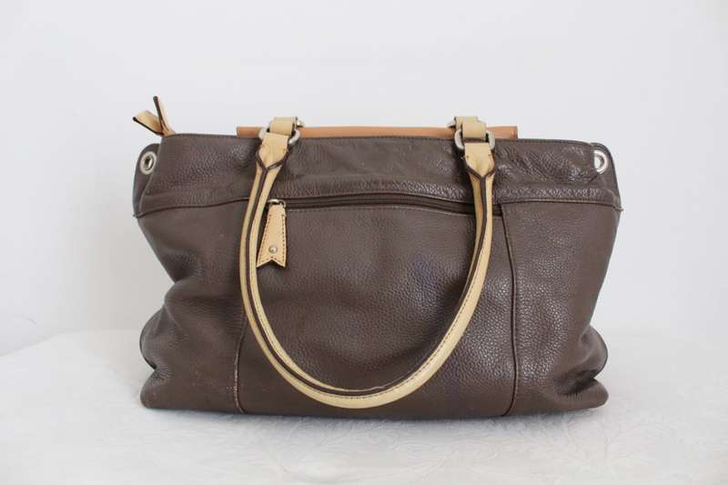 *DISSONA* DESIGNER GENUINE LEATHER BROWN LARGE TOTE HANDBAG BAG