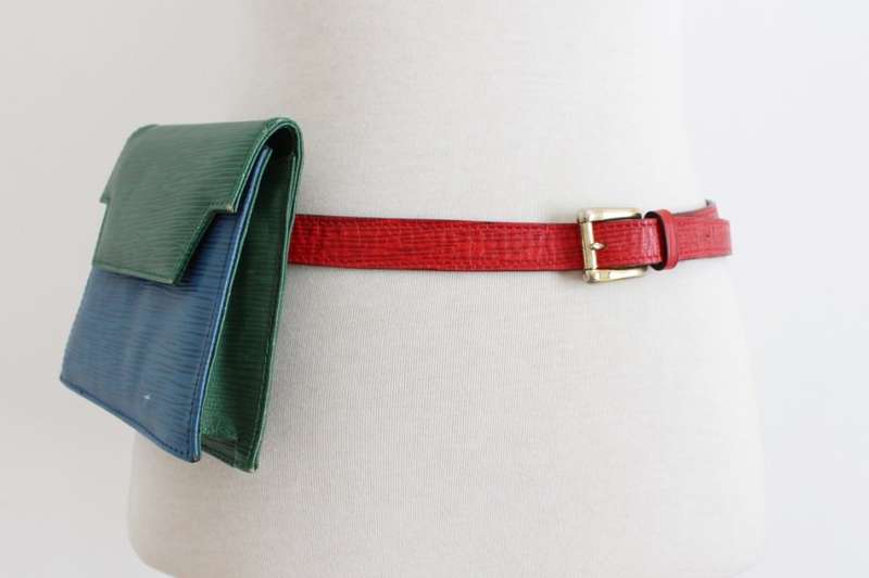 VINTAGE GENUINE LEATHER TEXTURED MULTICOLOURED BELT BAG PURSE