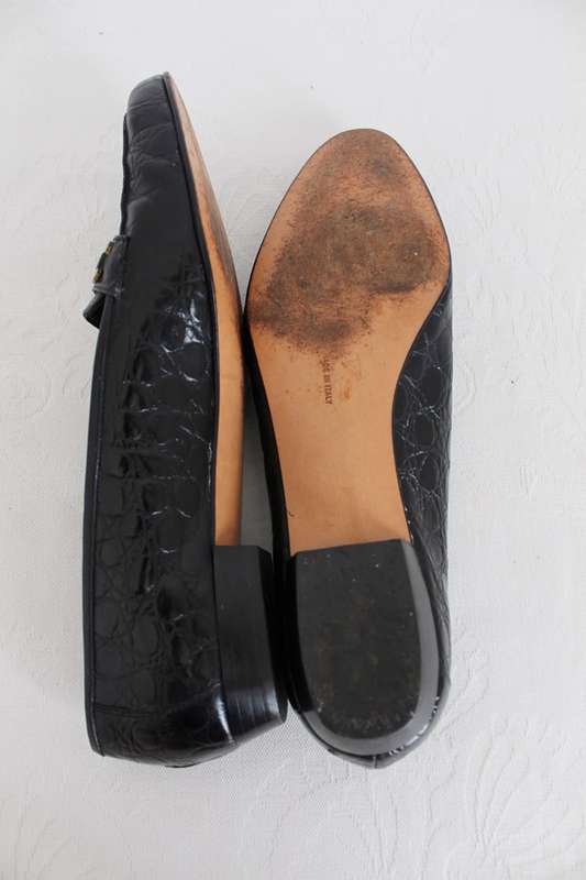 *SALVATORE FERRAGAMO* DESIGNER CROCODILE SKIN VINTAGE BLACK LOAFERS SHOES - SIZE 8