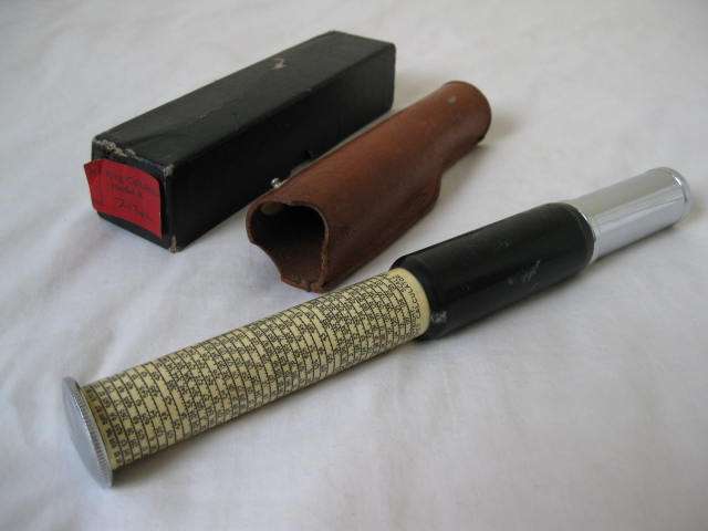 REDUCED - ANTIQUE OTIS KING TUBULAR SLIDE RULE POCKET CALCULATOR ENGLAND WITH LEATHER POUCH + BOX