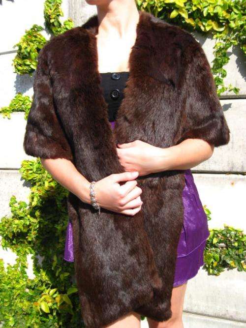 VINTAGE BROWN GENUINE/ REAL MINK FUR STOLE SHRUG