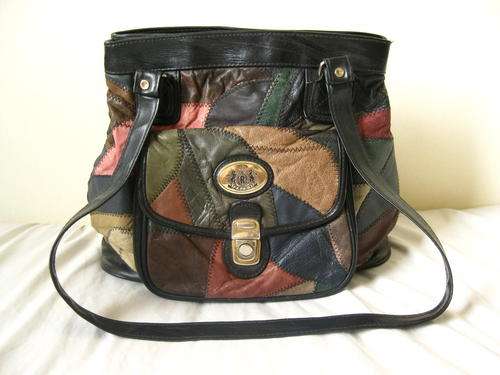 VINTAGE GENUINE LEATHER CROWN COLOURFUL PATCH SLOUCHY BOHO HANDBAG