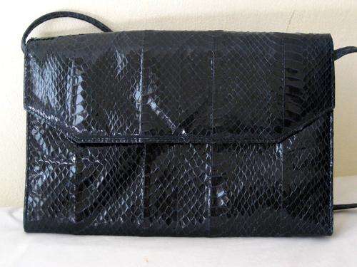 VINTAGE ***GENUINE SNAKE SKIN*** NEIMAN MARCUS LEATHER BLACK EVENING BAG - HONG KONG