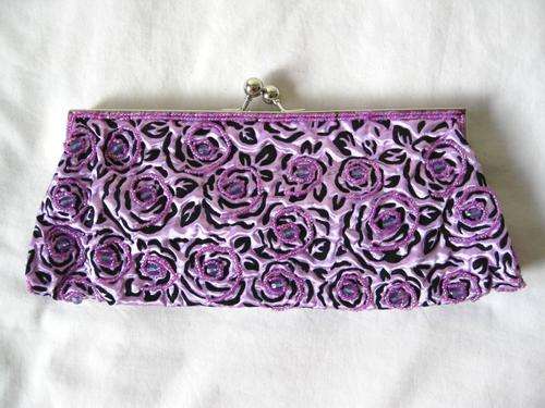 PURPLE LILAC ROSE BRIDAL WEDDING MATRIC FAREWELL PROM EVENING SATIN BEADED SEQUINED CLUTCH BAG PURSE