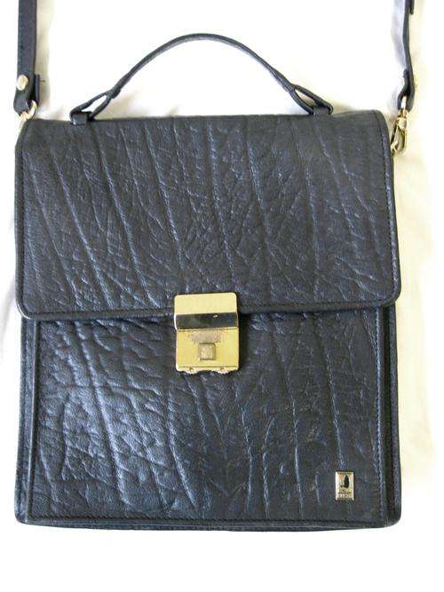 VINTAGE ***GENUINE BUFFALO SKIN*** BUSBY BRAND LEATHER BLACK SATCHEL HANDBAG