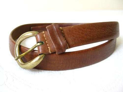 VINTAGE **GENUINE BUCK SKIN** HICKOK USA LEATHER BRASS BROWN TAN BELT