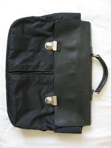 VINTAGE BLACK DAVIDOFF LEATHER TRIM LARGE SATCHEL BRIEFCASE BAG