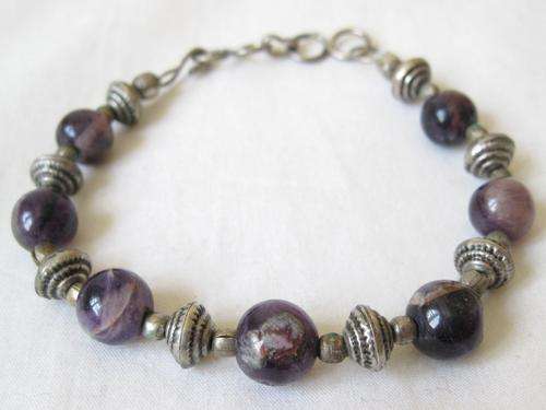 VINTAGE GENUINE NATURAL AMETHYST GEM STONE BEADED BRACELET BANGLE