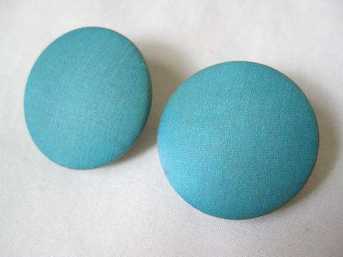 VINTAGE FABRIC TURQUOISE GREEN BLUE ROUND CIRCLE CLIP-ON EARRINGS