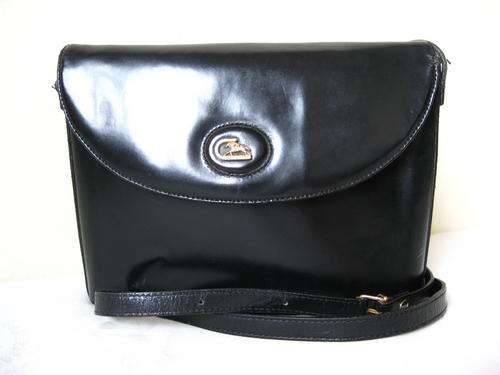 **CLEARANCE SALE** VINTAGE ITALIAN GENUINE PATENT LEATHER THICK BLACK SLING HANDBAG "CRISTIAN"