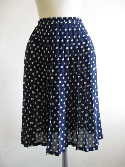 VINTAGE PENNY C POLKA DOT NAVY WHITE 3/4 PLEATED HIGH WAIST ELASTICATED SKIRT - SIZE 36/ 38