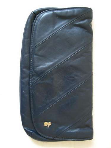 VINTAGE TOPAZ GENUINE LEATHER NAVY BLUE CLUTCH BAG PURSE