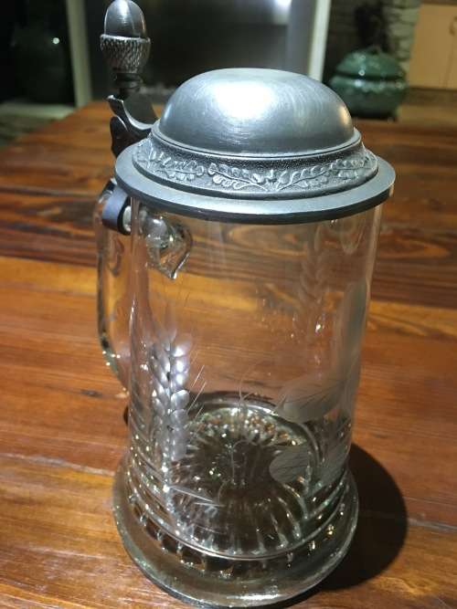 Cut Glass and Pewter Tankard Mug