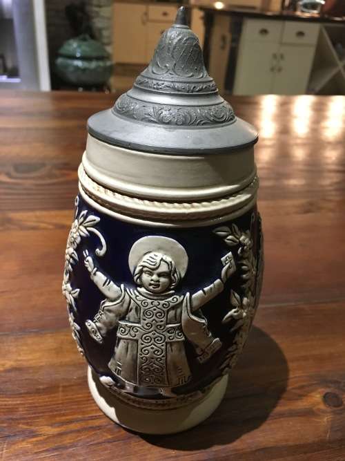 Pewter and Porcelain Tankard Mug