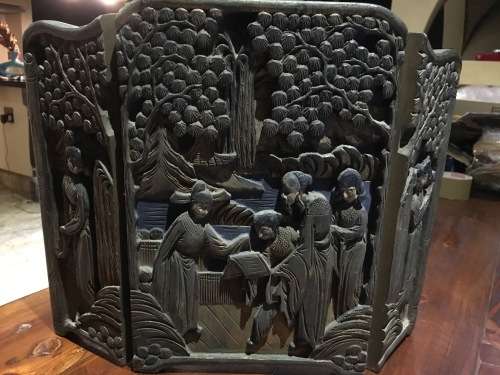 Chinese Oriental Carved Wooden Table Screen