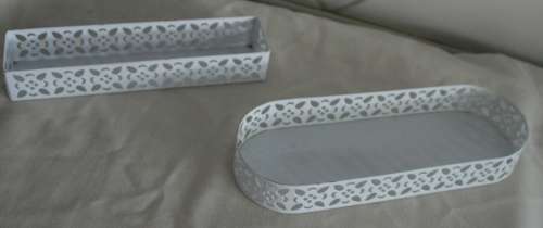 TWO FANTASTIC WHITE CUT OUT METAL SERVING DISHES