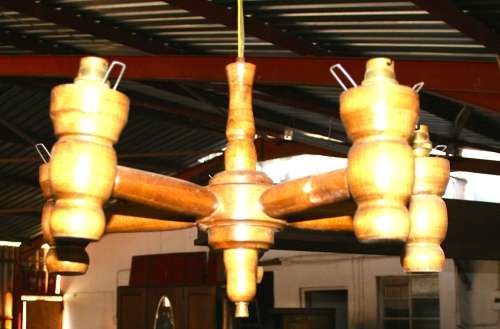 A GORGEOUS 5 TIER SOLLID WOOD VINTAGE CEILING LIGHT