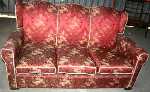 A  GORGEOUS 3 SEATER 1950'S WING BACK CHAIRS WITH ROCKING SPRINGS - WITH IMPORTED ITALIAN FABRIC -