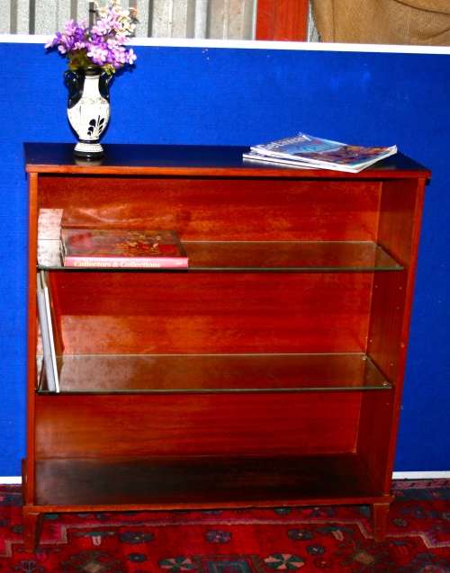 A VERY STYLISH WOODEN BOOKSHELF WITH TWO GLASS SHELFS STUNNING!!!!