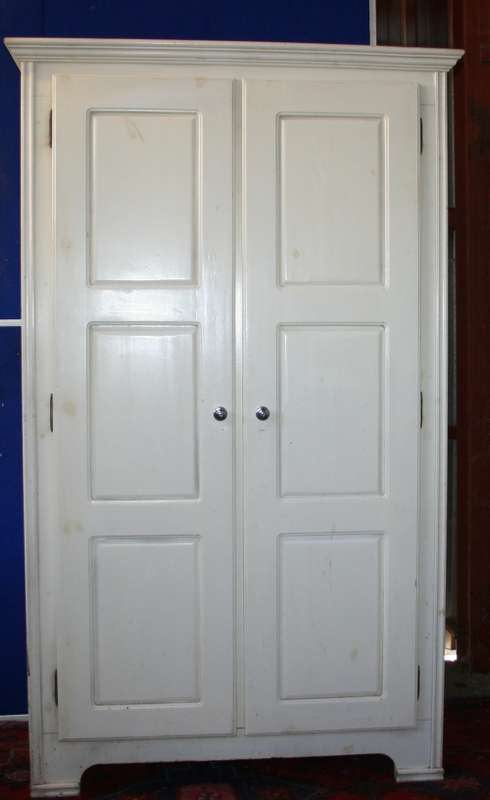 A GORGEOUS TWO DOOR PAINTED WARDROBE WITH HANING SPACE AND SHELVING TO PUT YOU PERSONAL SHABBY CHIC