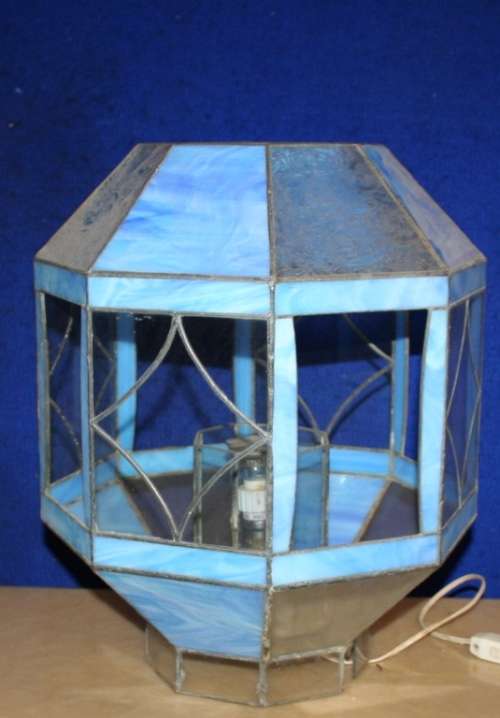 A GORGEOUS LARGE LED BLUE GLASS TABLE LAMP OR CEILING LAMP STUNNING CRAFTSMANSHIP!!!