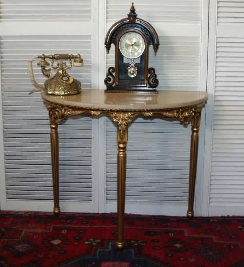 AN ABSOLUTELY GORGEOUS "MARBLE & BRASS LIKE "REGENCY STYLE LEGS HALF MOON TABLE IN FANTASTIC CONDITI