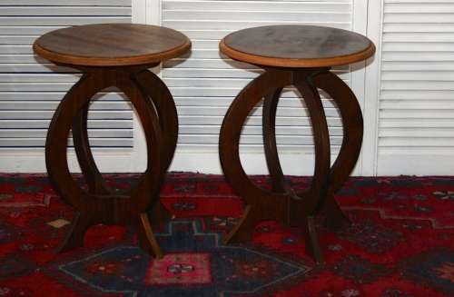 TWO MAGNIFICENT WOODEN SIDE TABELS WITH A STUNNING ROUND SHAPED LEG DESIGN VERY DIFFERENT!!!