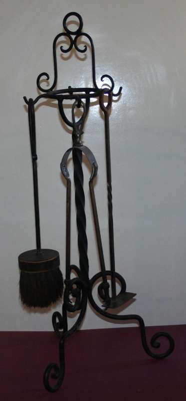 A FANTASTIC VINTAGE LARGE SOLID WROUGHT IRON FIRE POKER SET