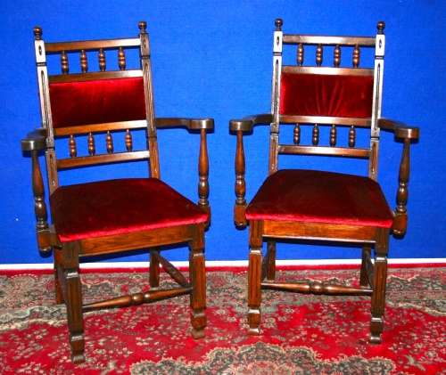Antique Carver Chair with ornate detail and RED upholstery in fantastic detail