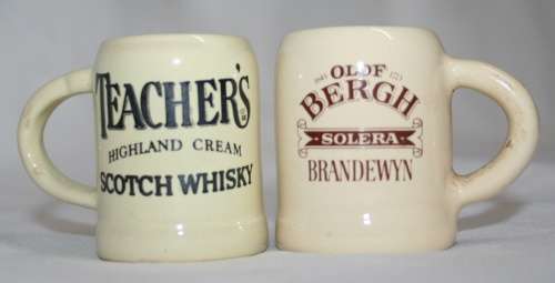 TWO QUALITY TOT MEASURING MUGS MARKED - WHISKEY & BRANDEWYN