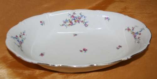 A EXQUISITE LARGE PORCELAIN BAVARIA SERVING DISH WITH A GORGEOUS FLORAL DESIGN AND A GOLD TRIM