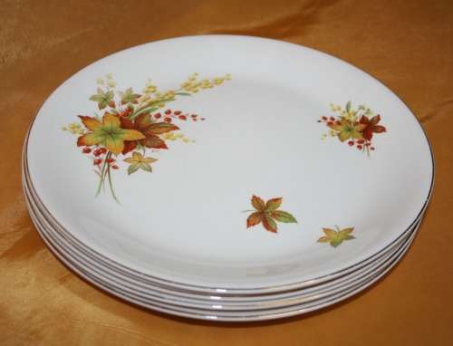 A EXQUISITE COLLECTION OF FOUR ALFRED MEAKIN ENGLAND DINNER PLATES 'AUTUM SPLENDER RANGE'