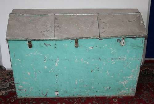 WOW A VERY LARGE THREE LIDDED FLOUR TIN - MUST BEEN USED IN A KITCHEN OR IN A GENRAL DEALER SHOP!!!