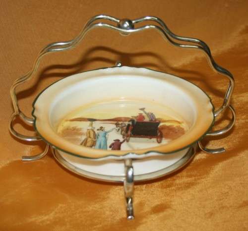 WOW A MARVELOUS ROYAL DOULTON ENGLAND PLATE 'R N 328840' WITH A MARKED SILVER PLATED CARRIER!!!